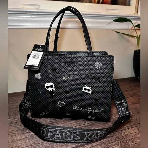 Karl Lagerfeld Maybelle Satchel Karl Letters Cat Pins w/ Dust